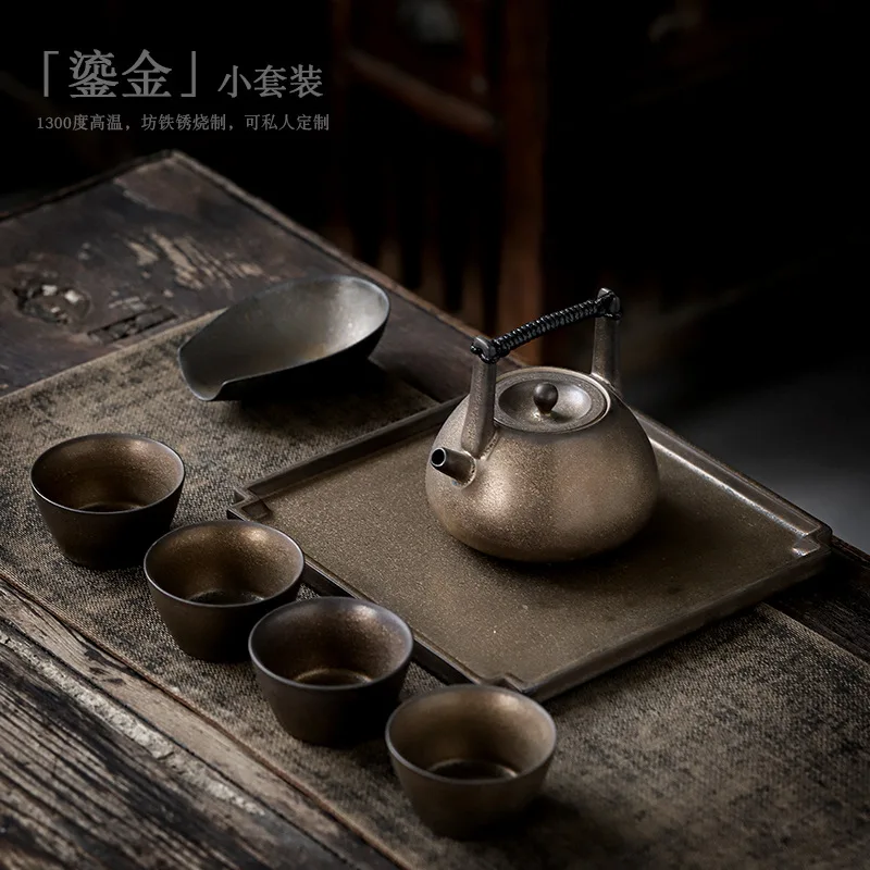 

Японский чайный набор Jianying, бытовой одинарный горшок, четыре чашки, стандартный чайный набор, простой ретро чайный сервиз с петлей, чайный набор