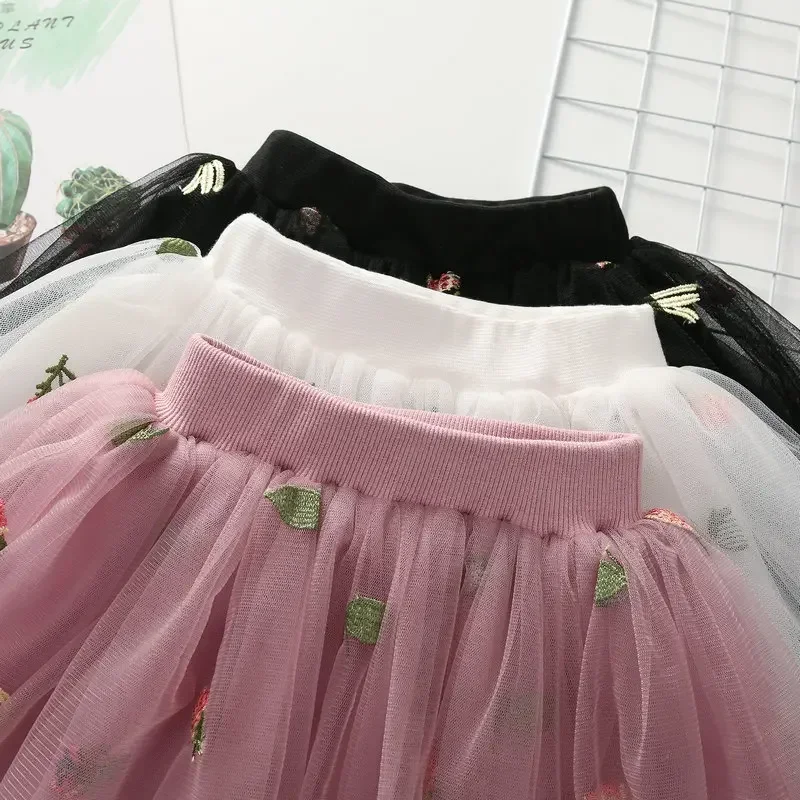 Girls Skirts Short Beauty Girl Yarn Skirts Baby Kids Girls Puff Summer Mesh Embroidered Princess Skirt Children Clothes