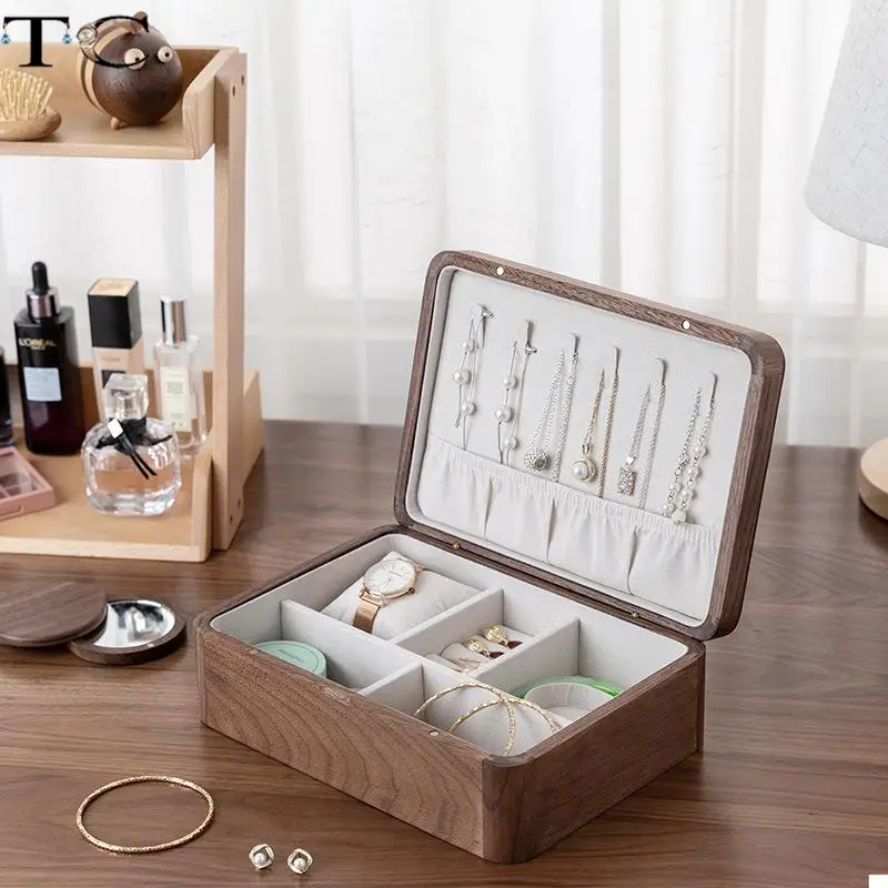 Jewelry Storage Box Wooden Jewelry Display Collection Box Ring Earring Storage Box Retro Bracelet Necklace Large Collection Box