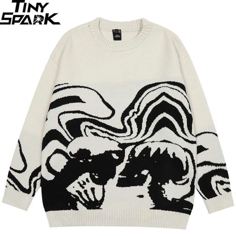 2023MenStreetwearSweaterRetroPaintingSkullGraphicHipHop