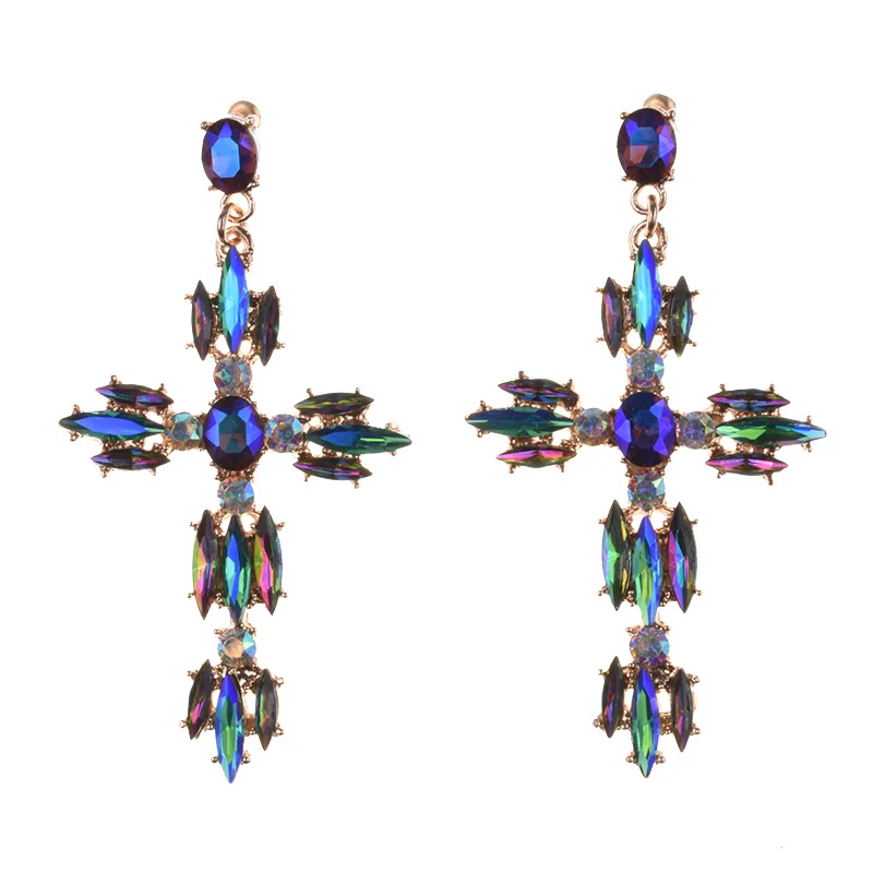 Cross Earrings Crystal Rhinestone Earrings Women Vintage Baroque Jewelry