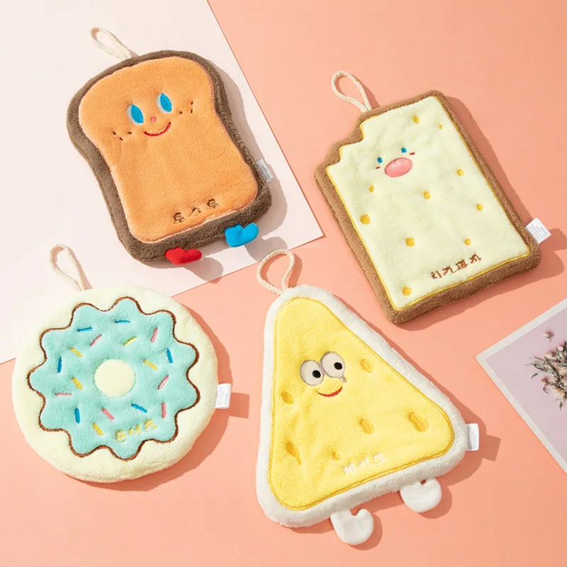 Cute Cartoon Pattern Hanging Towel For Wiping Hands Absorbent Soft Towel Hanging Loop For Bathroom Bathroom Supplies 1pc