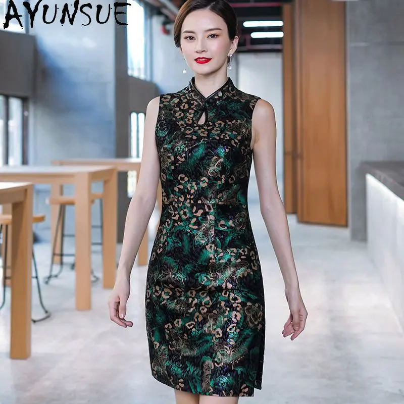 

AYUNSUE платье из настоящей овчины для женщин 2023 женское платье средней длины из настоящей кожи женское платье с принтом тонкая верхняя одежда