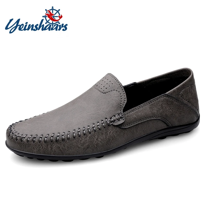 

YEINSHAARS PU Leather Men Shoes Luxury Brand Casual Slip on Formal Loafers Men Moccasins Italian Black Gray Male Driving Shoes