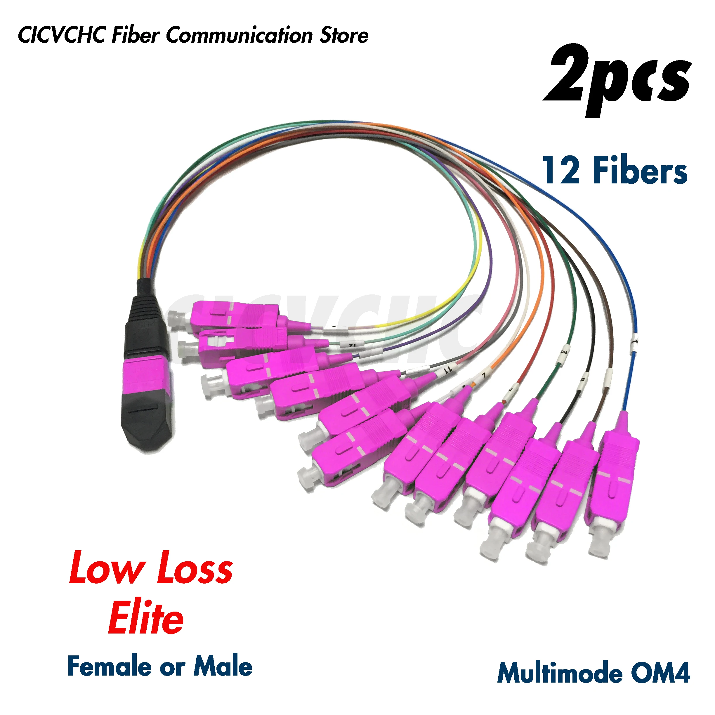 2pcs 12Fibers MPO/UPC - SC/UPC-Harness cable-MM OM4-0.35m-Elite/Low Loss-Male/Female ckmoels leather harness bondage women belts goth stylish leather waist cage sculpting adjustable harajuku female accessories