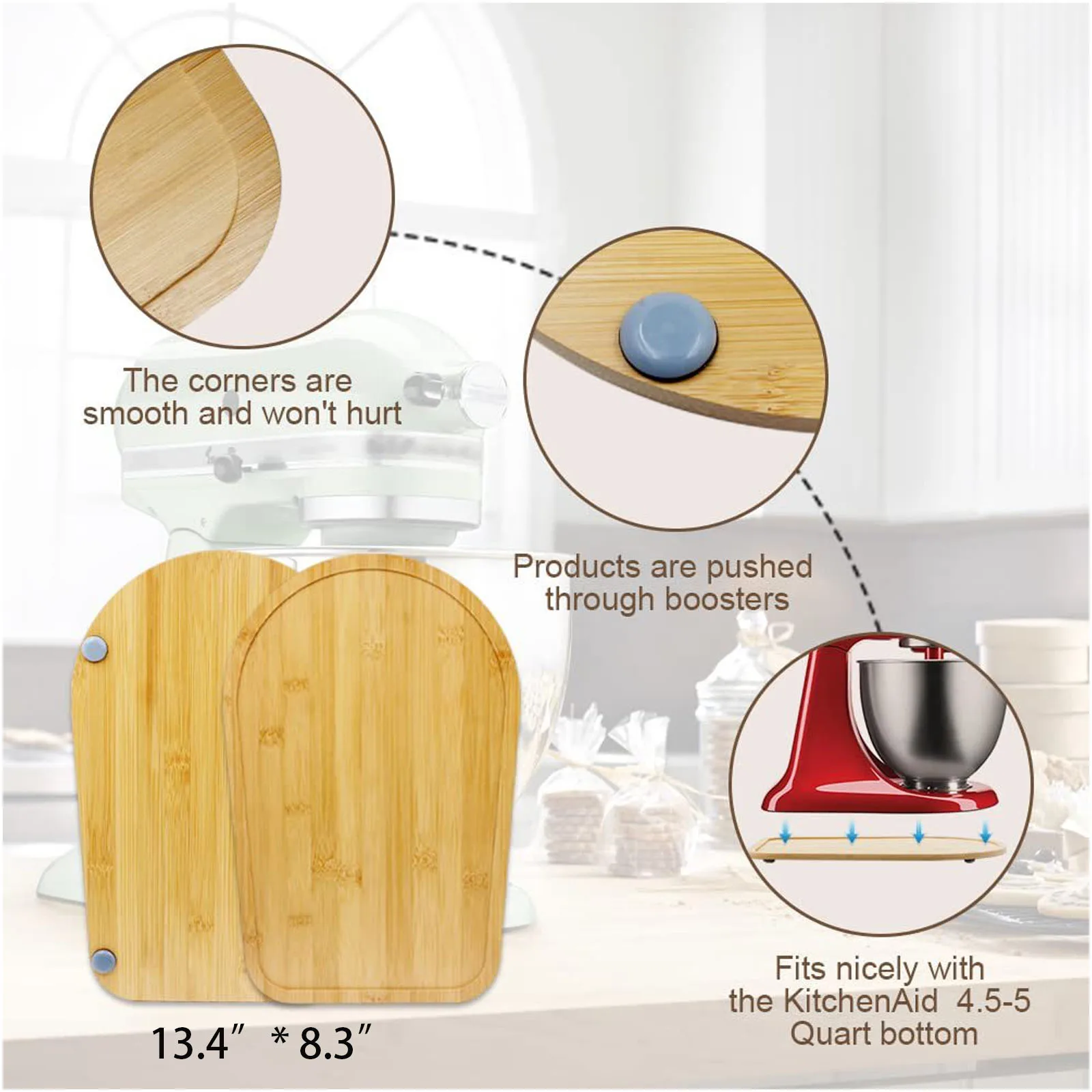 Bamboo Sliding Mat for Kitchenaid Mixer, Compatible with Kitchenaid 3.5 QT  Artisan Series Tilt-Head mixer,Mixer Mover Slider Mat Pad,Kitchen Appliance