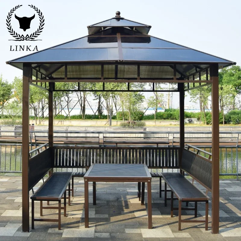 2.6x2.6m Outdoor Pavilion, Home Villa, Courtyard, Simple Four Corner Pavilion, Iron Art Pavilion, Small Wooden House