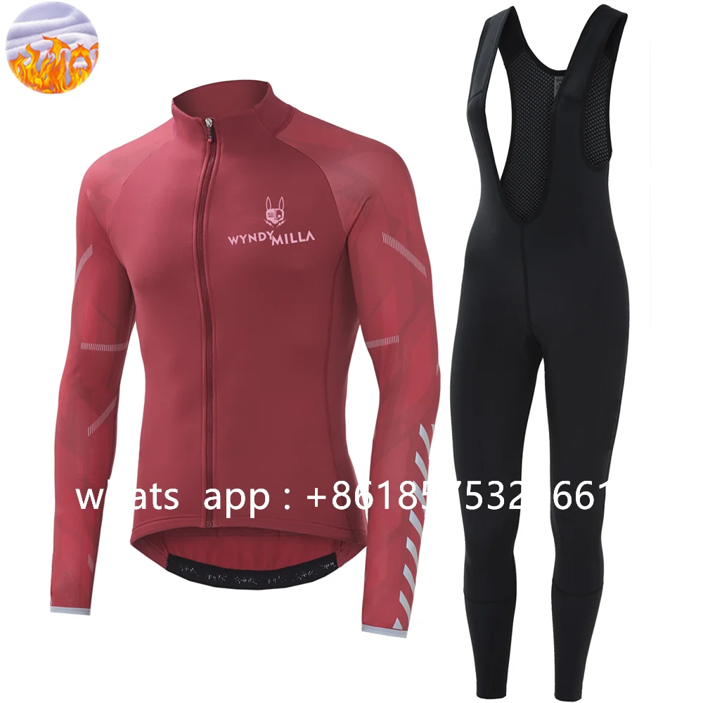 Men's Winter Cycling Jacket Long Sleeve Thermal Fleece Suspender Trousers Set Ciclismo Hombre Outdoor Bike Mtb Light Clothing