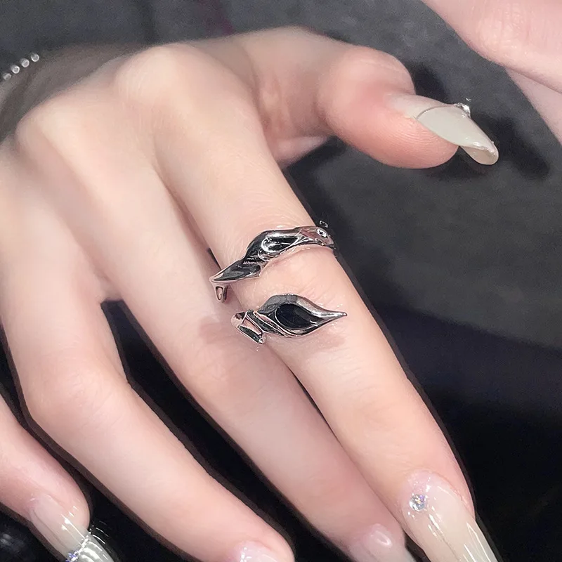 Irregular Black Cross Star Animal Spider Aesthetic Rings For