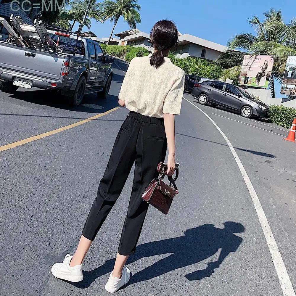 New Suit Pants Woman High Waist Pants Office Lady Harem Pants Women Trousers Black Beige Korean Fashion High Quality Capris