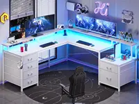 L Shaped Desk with 6 Drawer, 108" Home Office Desk with File Drawer & Power Outlet, Corner Computer Desk with Monitor Shelf 1