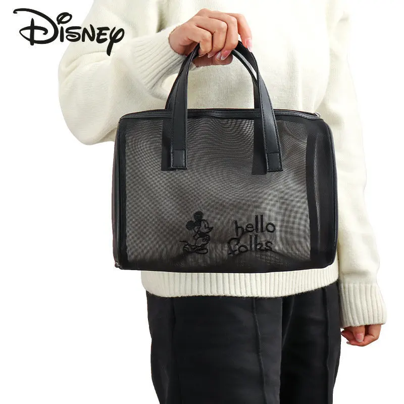 Disney Mickey New Unisex Makeup Bag Fashion High Quality Mesh Women's Handbag Cartoon Large Capacity Business Travel Storage Bag