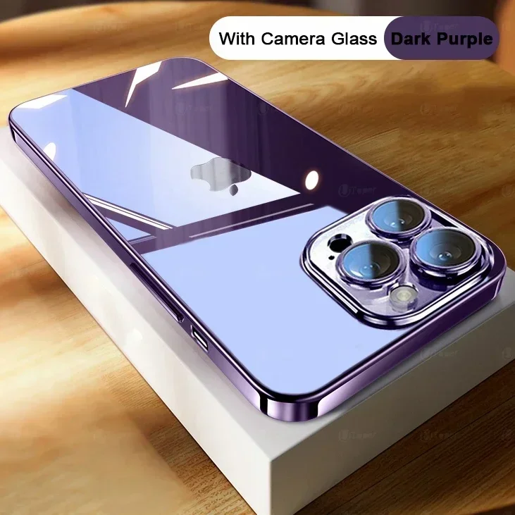Funda de teléfono transparente con revestimiento de alta calidad para iPhone 16, 15, 14 Plus, 11, 12, 13 Pro Max, protección completa de lente, cubierta trasera de TPU suave a prueba de golpes
