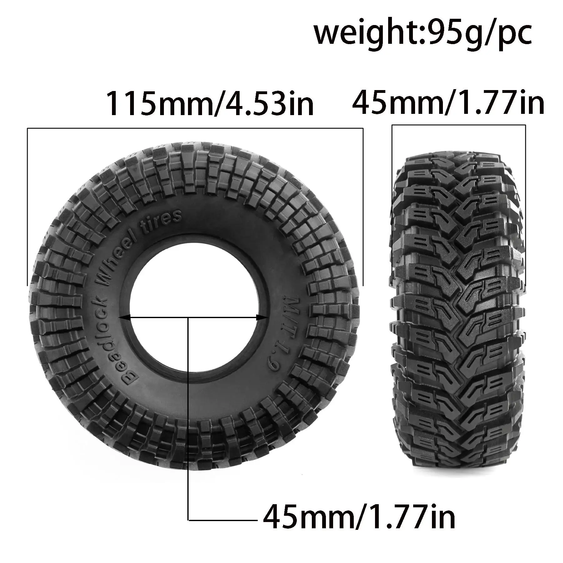 4PCS 1.9 RC Crawler Tires 118mm - Soft Rubber Tires With Foam Inserts For TRX4 Axial