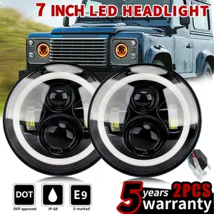 For Land Rover Defender 90 110 130 7inch LED Headlight Halo Angel