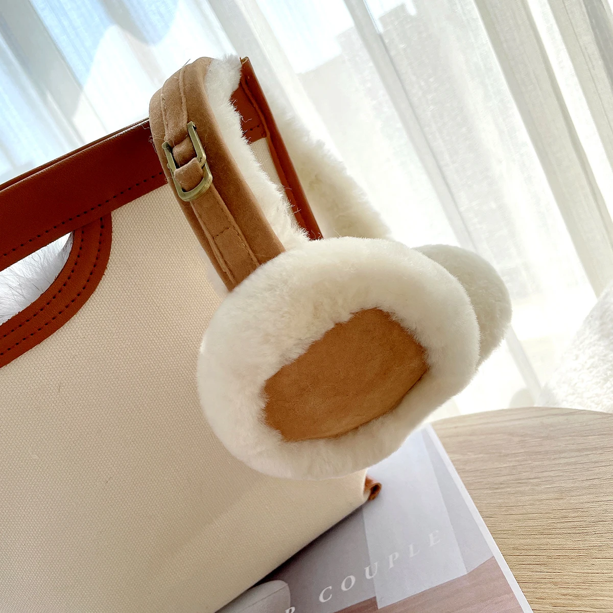 Natural Wool Ear Warmer Winter Sheepskin Ear Muffs for Women Soft Warm Solid Earflap Outdoor Cold Protection
