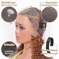 Perruque courte bouclée bob avec mèches blond miel 4/27, 100% cheveux humains, perruque frontale en dentelle 13x4, ondulations profondes pour femmes, cheveux humains vierges 6