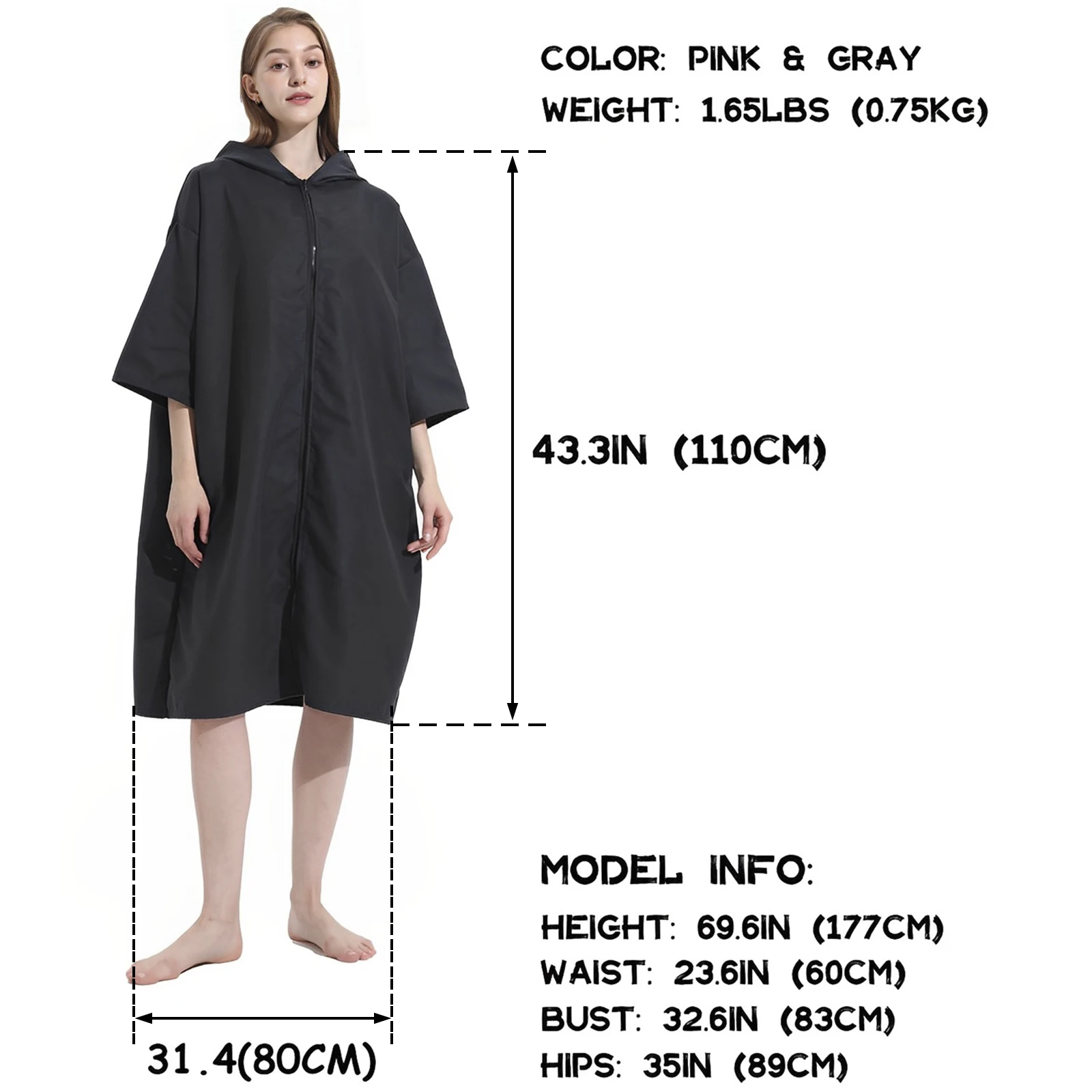 Microfiber towels Surf changing robe Unisex Surf Poncho Robe Towel Microfiber Towel Poncho Robe with Zipper Quick-Dry Hooded Beach Blanket Bath Swim
