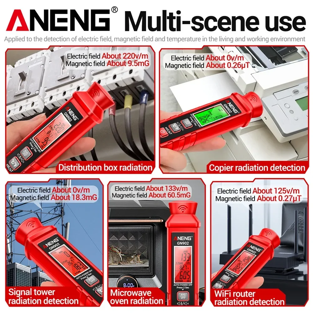 ANENG GN902 Electromagnetic Detector Radiation Temperature Tester Meter Magnetic Radiation Analyzer with LCD Backlight Screen