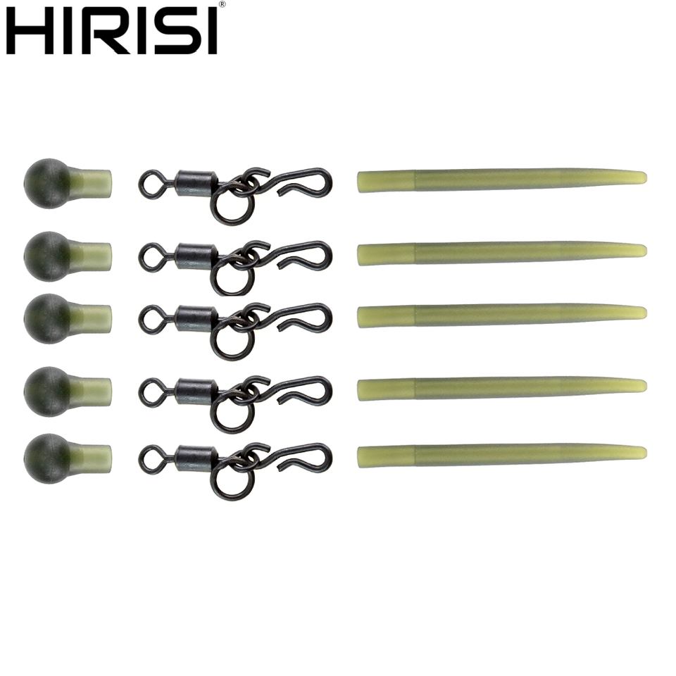 Hirisi 5set Carp Fishing Rig Kit with Buffer Sleeves Bait Needle Quick Change Swivel M22