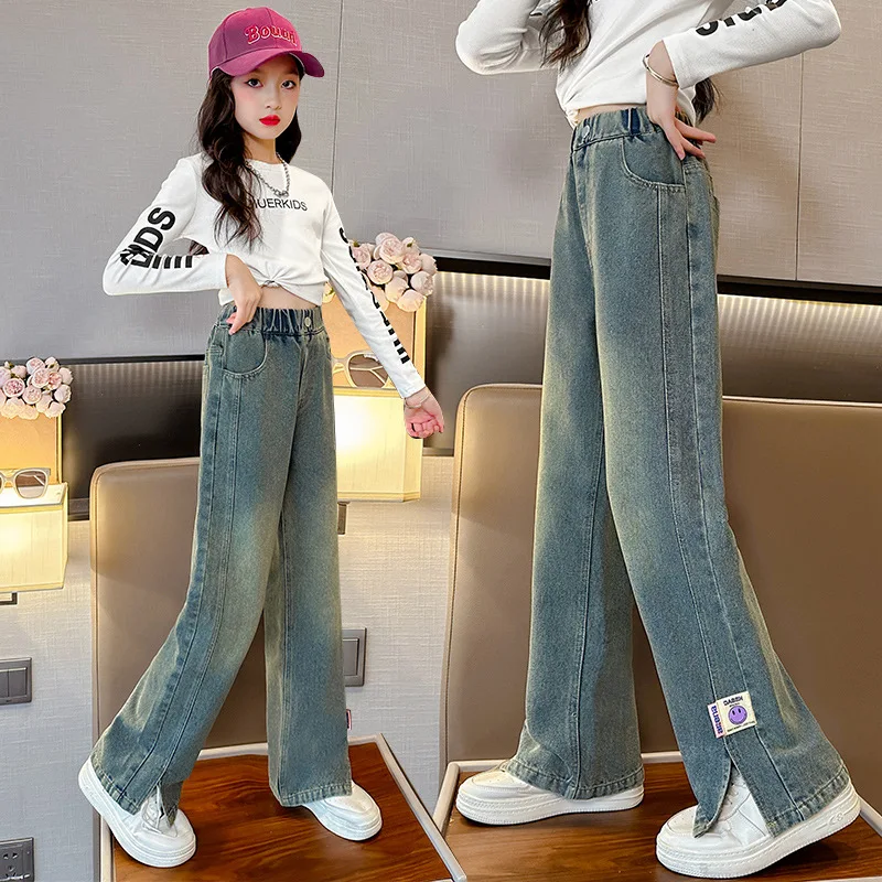 Teen Girls Jeans With Fleece Autumn Winter Casual Fashion Kids Wide Leg  Insulated Jeans Pants School Children Denim Trousers - AliExpress