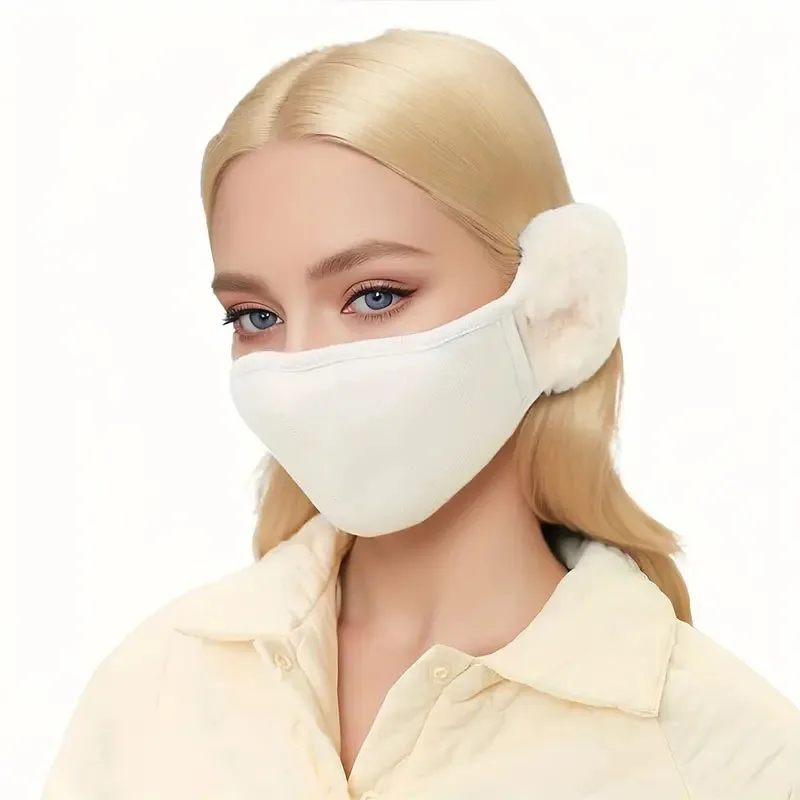 Warm Mask Winter Women's Plush Cute Ear Protection Three Dimensional Skinny Face Mask Breathable and Cold proof 2-in-1 Ear
