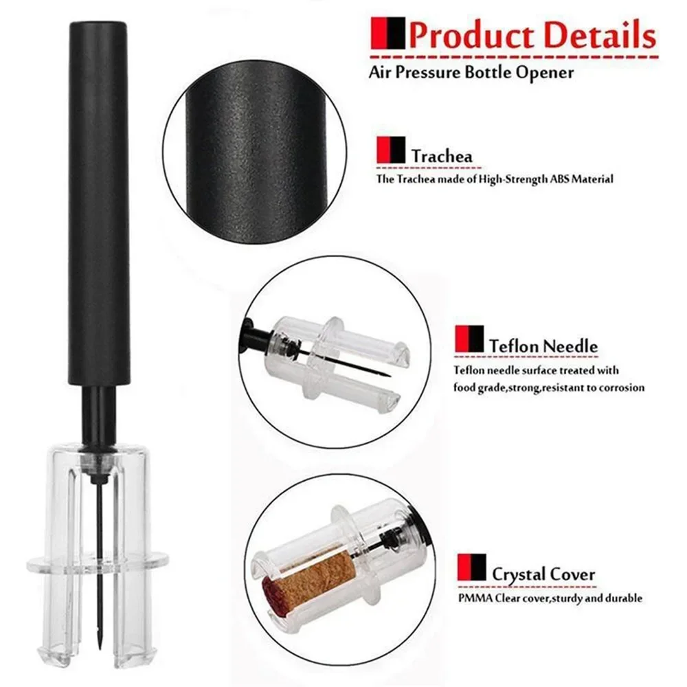 Wine Opener 4pcs Kit Air Pressure Bottle Opener Corkscrew Wine Pourer Vacuum Stopper Foil Cutter Accessory Gift Set