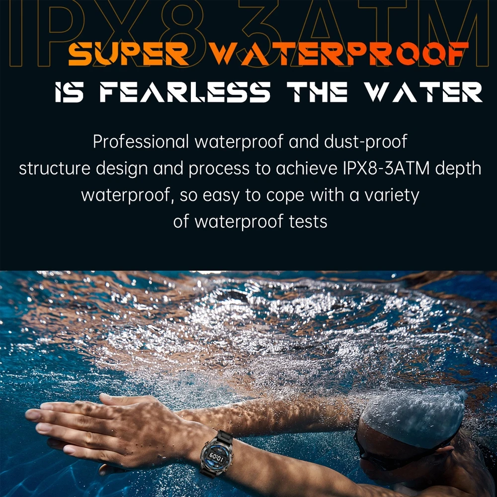 Military Smart Watch Men 10ATM Waterproof 1.46" AMOLED Screen LED Flashlight 515mAh Battery Heart Rate Sport BT Call Smartwatch