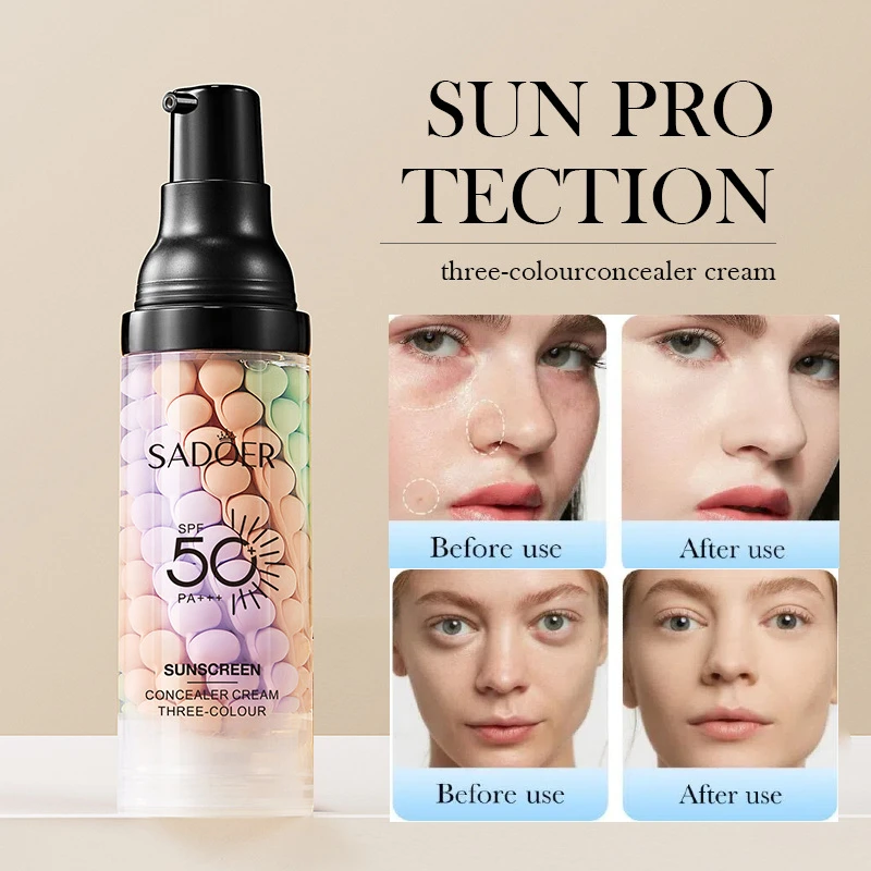 40g Face Makeup Primer Tri-color Cream Brighten Contour Color Isolation Waterproof Makeup Foundation Natural Base Cream