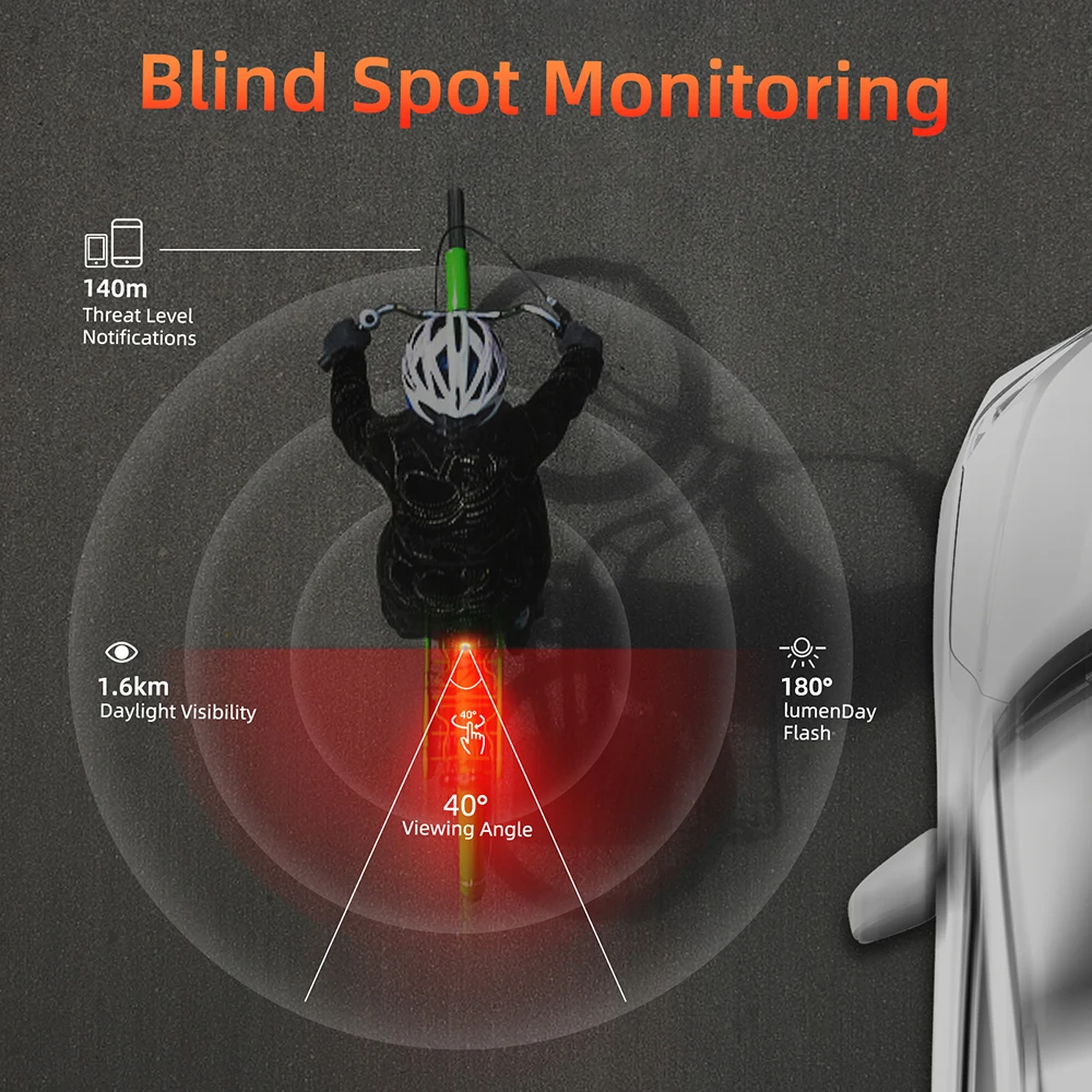 W100 Bicycle Radar Taillight Bike Rearview Sensor Compatibility with Cycling Cyclocomputer IPX6 Waterproof Brake Sensing Lamp bicycle taillight