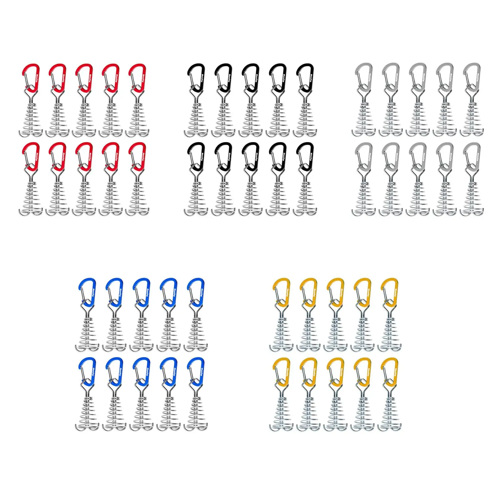 

10x Deck Anchor Pegs Deck Tie Down Tent Stakes Canopy Wind Rope Anchor with Carabiners Tent Rope Tightener for Wood Platform