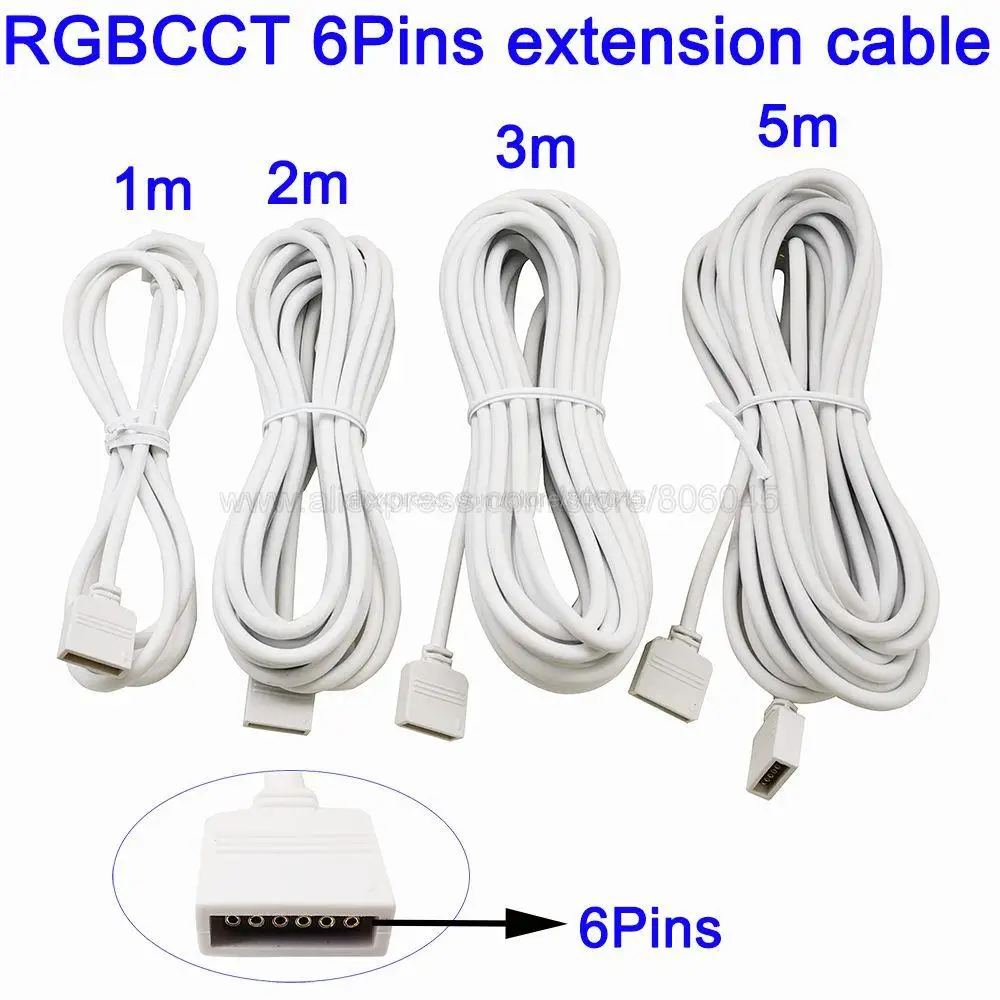 

6-Pin 6Pins 6Pin 2.0mm Pin Pitch RGBCCT Extension Cable Wire Connector 1M 2M 3M 5M Female Connector Cable for RGB+CCT LED Strip