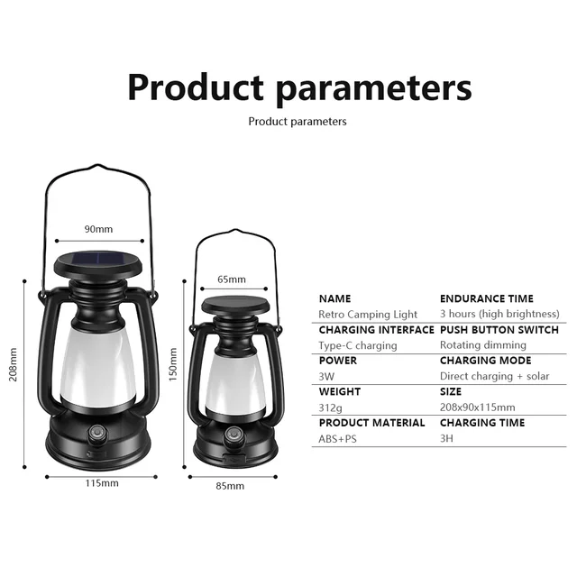 Lampe de Camping Rechargeable par USB, lanternes portables suspendues pour tente, 3000-5000K, gradation continue avec charge solaire 5