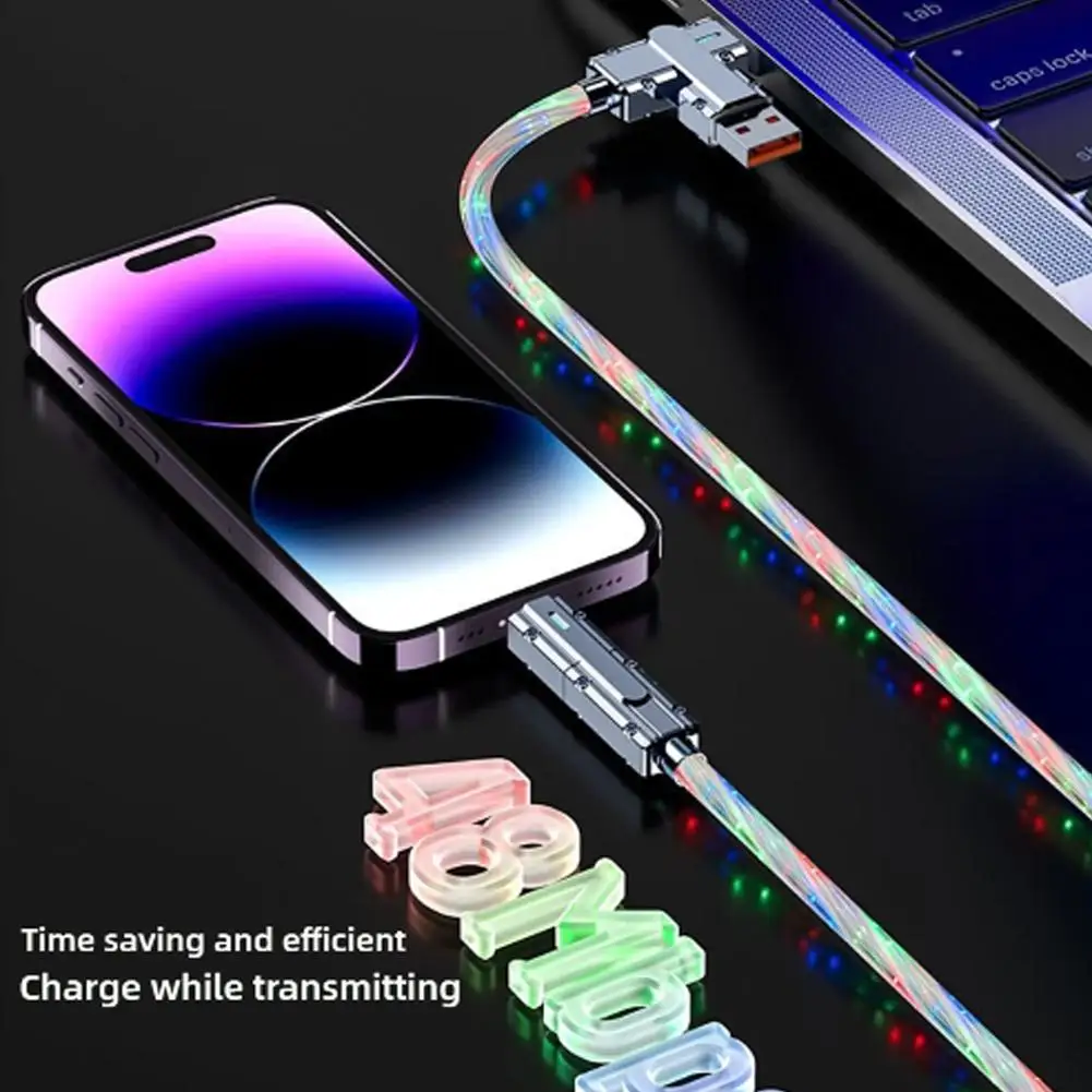 새로운 별이 빛나는 하늘 LED 여러 가지 빛깔의 고속 충전 케이블 100W LED USB 케이블 4 In 1 고속 충전 아연 합금 유형 C USB RGB 데이터 케이블