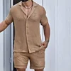 Men's Suits Solid Color Lapel Short Sleeved Shirt Summer Shorts Casual Fashion Two-piece Set for Men 3