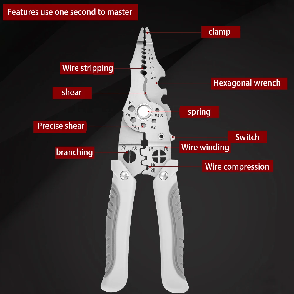 Pintudy 21 in 1 Wire Stripping Pliers Bent Non Slip Handle Electrician Hand Tools Multitool Adjustable Automatic Stripper Tool Pintudy 21 in 1 Wire Stripping Pliers Bent Non Slip Handle Electrician Hand Tools Multitool Adjustable Automatic Stripper Tool