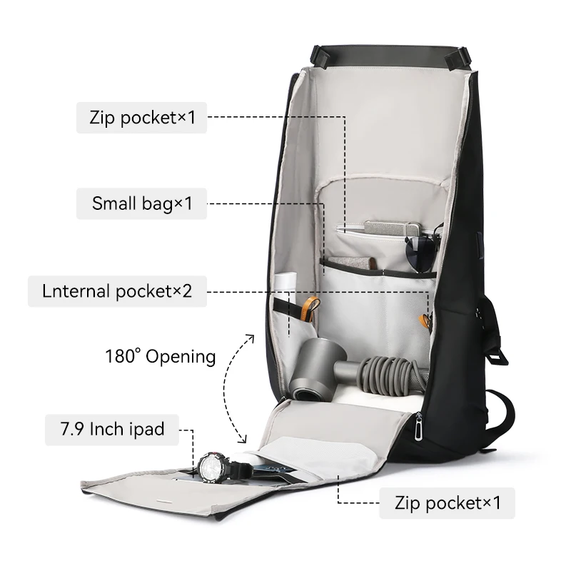 Large Capacity Expandable Laptop Bag Outdoor Travel Backpack USB Charging Port
