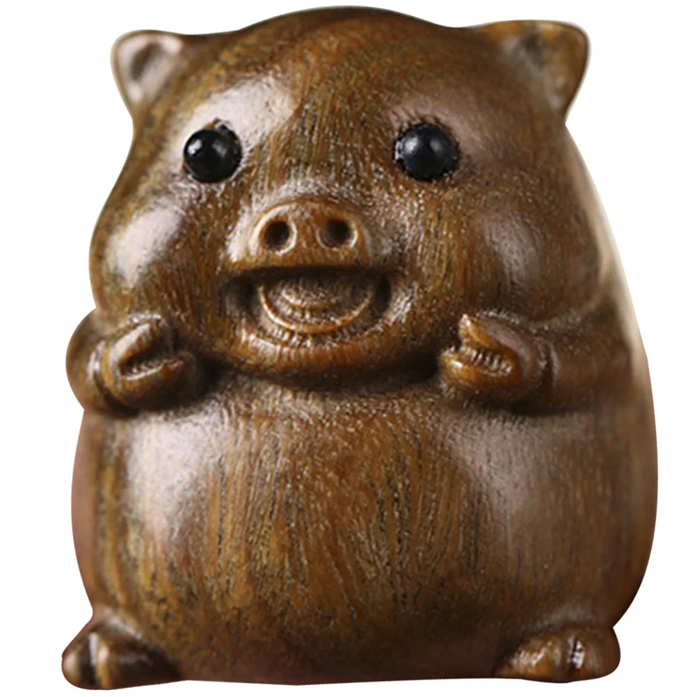 

Ornaments Wooden Key Pendant Pig Statue Desktop Decor Chinese Zodiac Keychain Decoration Animal Keyring