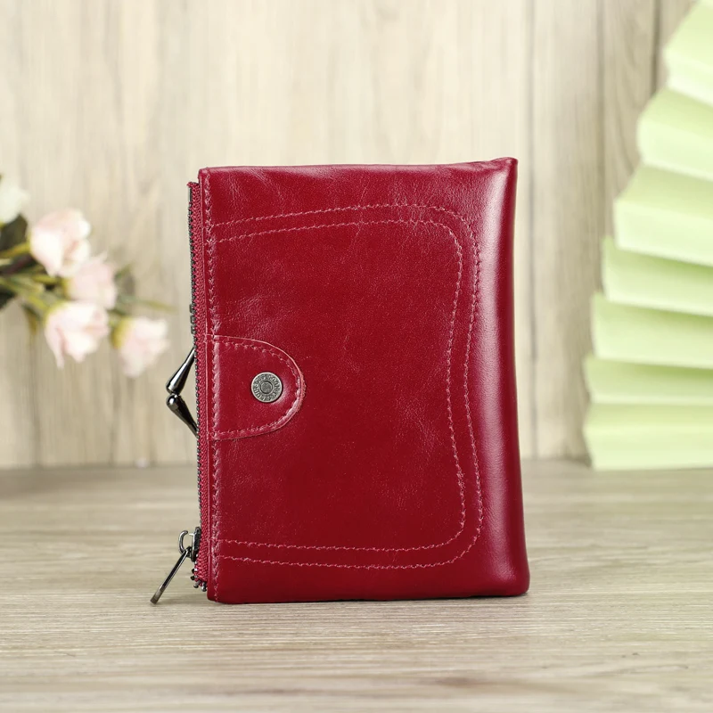 Contact\'S Small Metal Frame Purse Ladies Genuine Leather Coin Wallet Women Vintage Hasp and Zipper Purses for Woman Cards