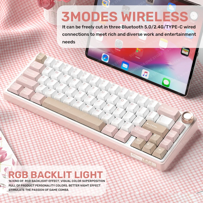 SR65 Mini Gaming Mechanical Keyboard 67Key 2.4G Wireless Bluetooth Gamer Keyboard TYPE-C Wired RGB Hotswap Non-contact keyboard