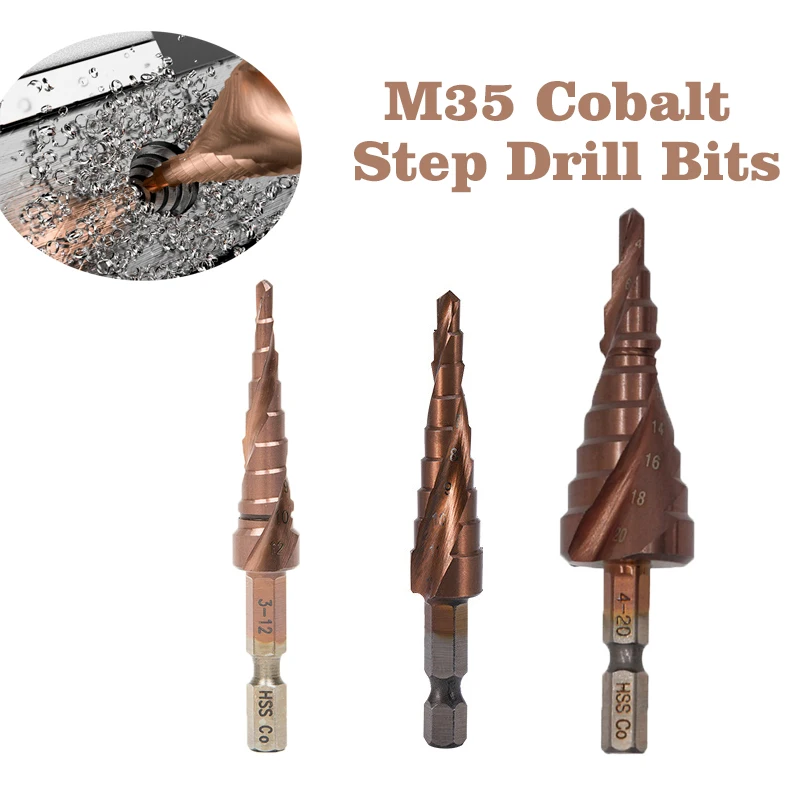 3-12/4-12/4-20mm M35 Cobalt HSS CO Step Drill Bit Set High Speed Steel Cone Metal Drill Bit Tool Hole Cutter For Stainless Steel
