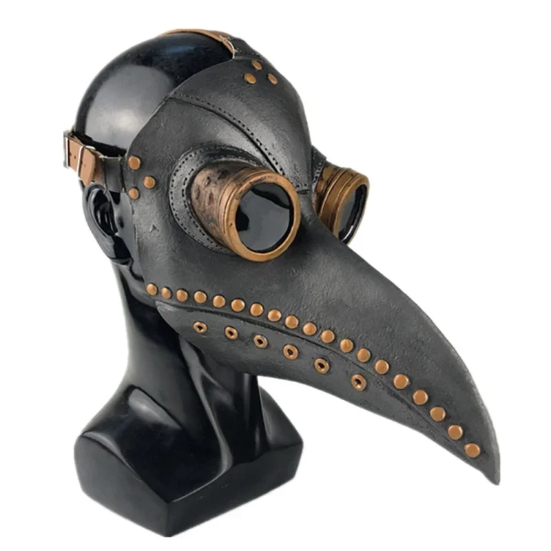 Halloween Black Rubber Plague Doctor Mask Long Nose Bird Beek Steampunk Gas Latex Face Mask Cosplay Prop for Kids and Adult