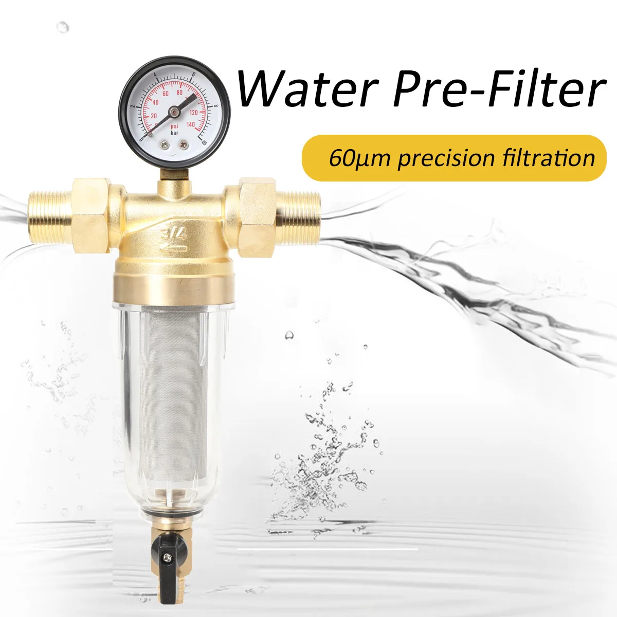 DN20 Spray Gun Air Pressure Regulator Gauge & In-Line Water Trap Air Filter 16 Bar