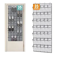 35 Pockets Over the Door Shoe Organizer Large Mesh Pockets With 4 Hooks Transparent Fabric Shoe Rack Storage Bag For Bedroom 1