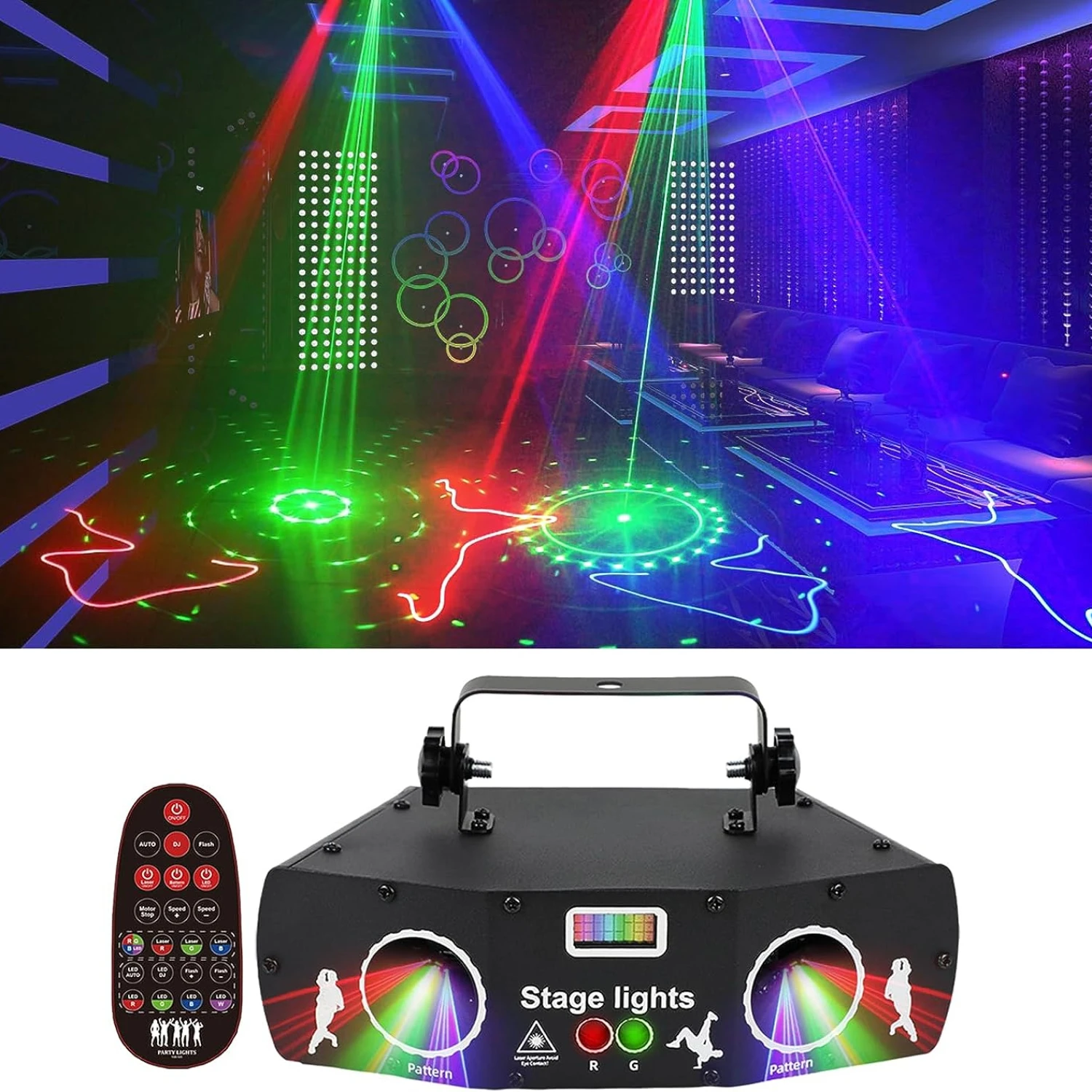 

Laser Animation Patterns Beams Disco DJ Stage Lights DMX512 Controller Effect LED Strobe Party Light for DJ Bar Performance Club