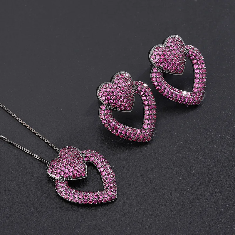 

Cold Hearted Heart-Shaped Earring Necklace for Women With Simple Personality Zircon Heart Shaped Earring Necklace for Women