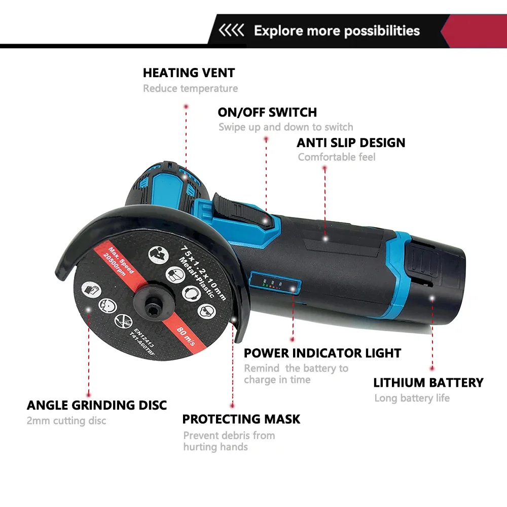 DONUMEH Angle Grinder 12V Mini  Cordless Rechargeable Battery Polishing Grinding Machine Diamond Cutting Electric Power Tools 3