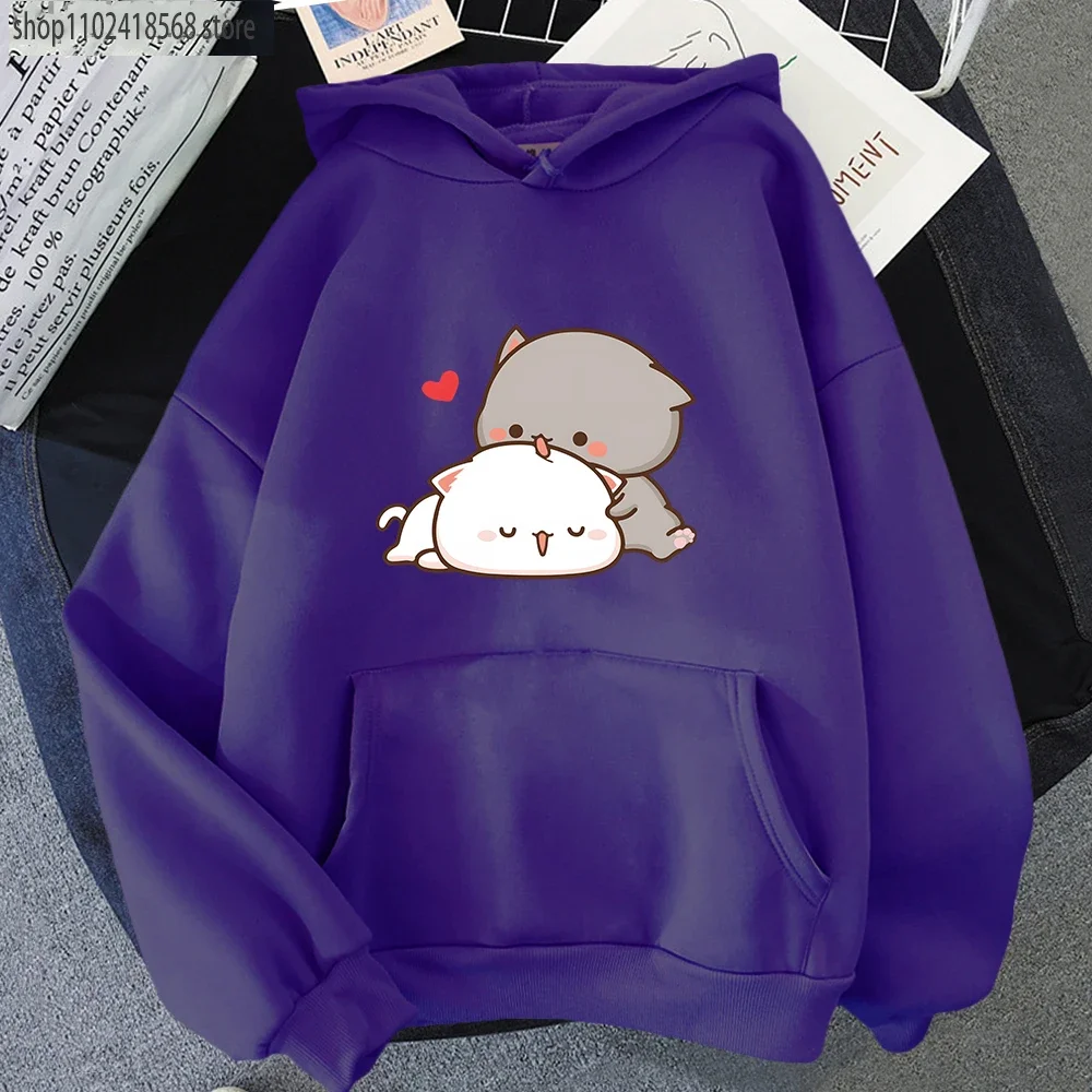 Cartoon Mochi Hoodie Peach Cat Sweatshirts Peachcat Female Clothing Harajuku Long Sleeve Oversized Fall Pullovers Kawaii Girls