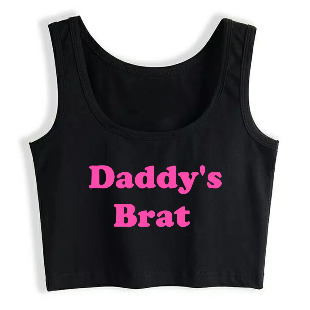 

Daddy's Brat Graphic Cotton Sexy Slim Fit Crop Top Femboy Humorous Naughty Style Tank Tops Girl's Funny Sports Camisole