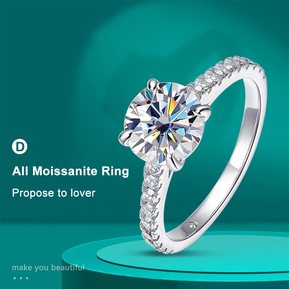 

3ct D Color All Moissanite Ring s925 Sliver Plated 18k White Gold Wedding Band Engagement Rings For Women Fine Jewelry